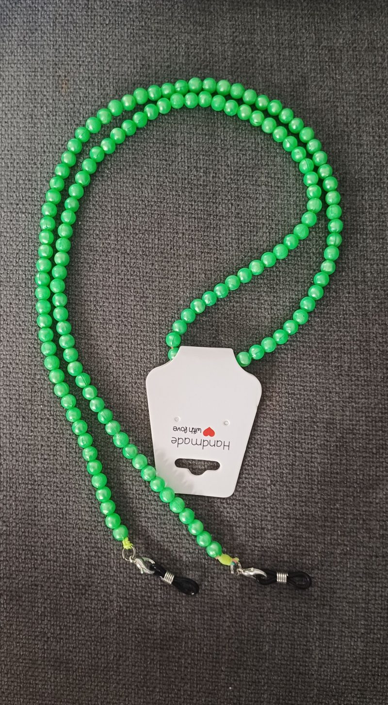 2 In 1 Face Mask Lanyard & Glasses Holder – Green Beads
