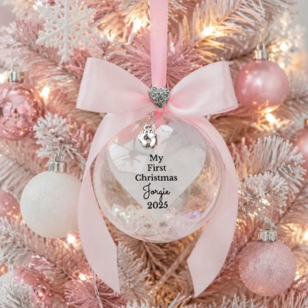 8cm Beautiful Personalised Baby Ornament,New Baby Girl Bauble,First Christmas Bauble,1st Christmas Memory Bauble,Crystal Bauble,Crystal Filled Bauble