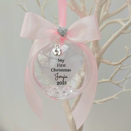 8cm Beautiful Personalised Baby Ornament,New Baby Girl Bauble,First Christmas Bauble,1st Christmas Memory Bauble,Crystal Bauble,Crystal Filled Bauble
