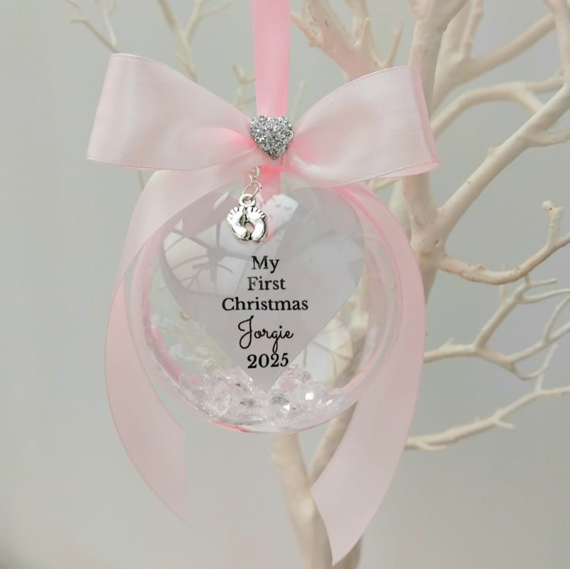 8cm Beautiful Personalised Baby Ornament,New Baby Girl Bauble,First Christmas Bauble,1st Christmas Memory Bauble,Crystal Bauble,Crystal Filled Bauble