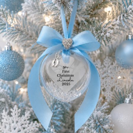 8cm Beautiful Personalised Baby Ornament,New Baby Boy Bauble,First Christmas Bauble,1st Christmas Memory Bauble,Crystal Bauble,Crystal Filled Bauble