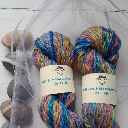 Hand Spun Yarn - Merino and Corriedale Wool - Blue/Yellow/Orange/Pink