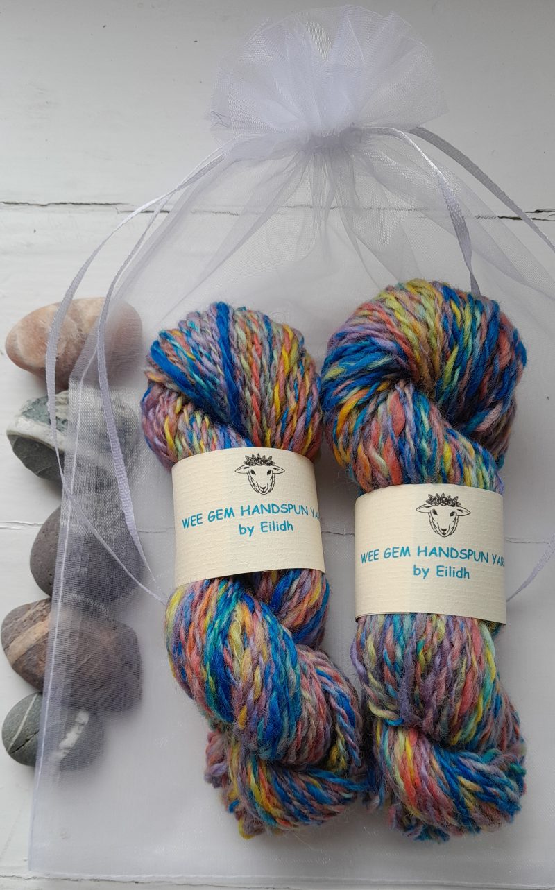 Hand Spun Yarn - Merino and Corriedale Wool - Blue/Yellow/Orange/Pink