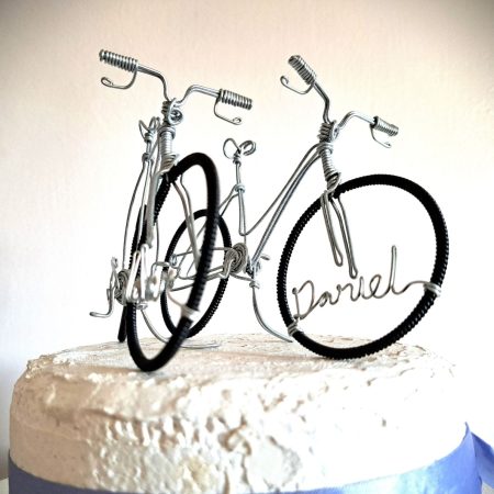 Bicycle Wedding Cake Toppers, Personalised Bride and Groom toppers.