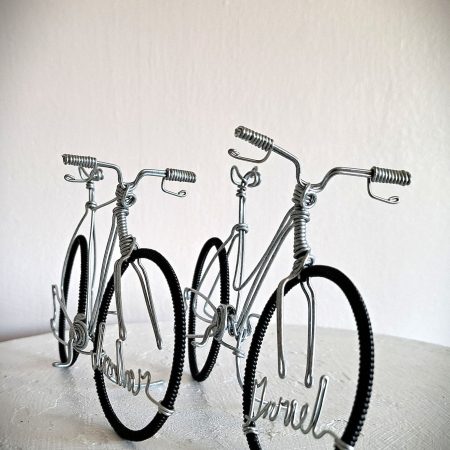 Bicycle Wedding Cake Toppers, Personalised Bride and Groom toppers.