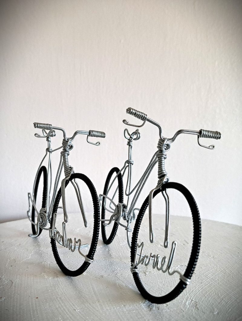 Bicycle Wedding Cake Toppers, Personalised Bride and Groom toppers.