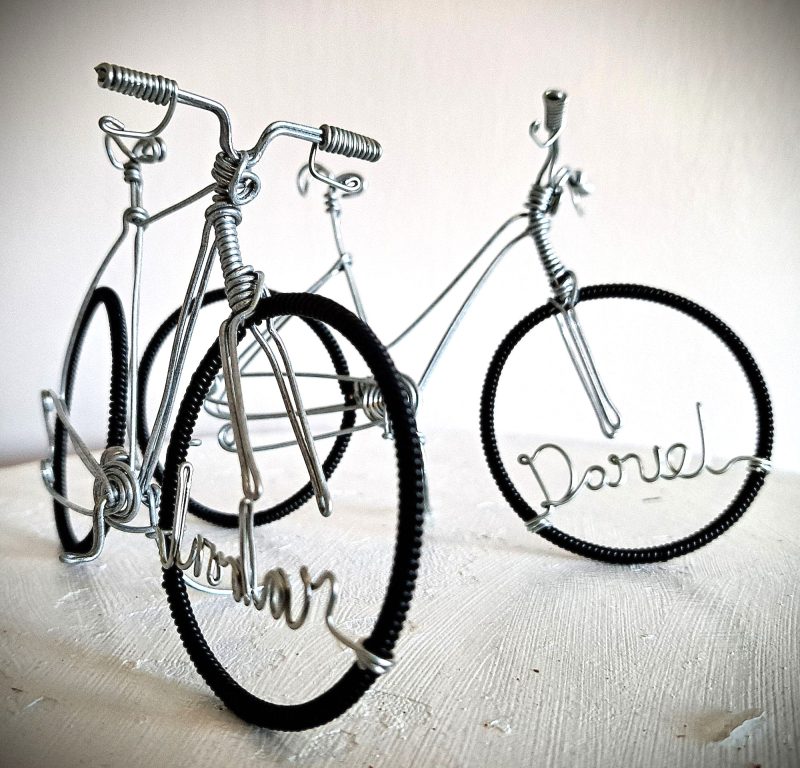 Bicycle Wedding Cake Toppers, Personalised Bride and Groom toppers.