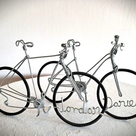 Bicycle Wedding Cake Toppers, Personalised Bride and Groom toppers.