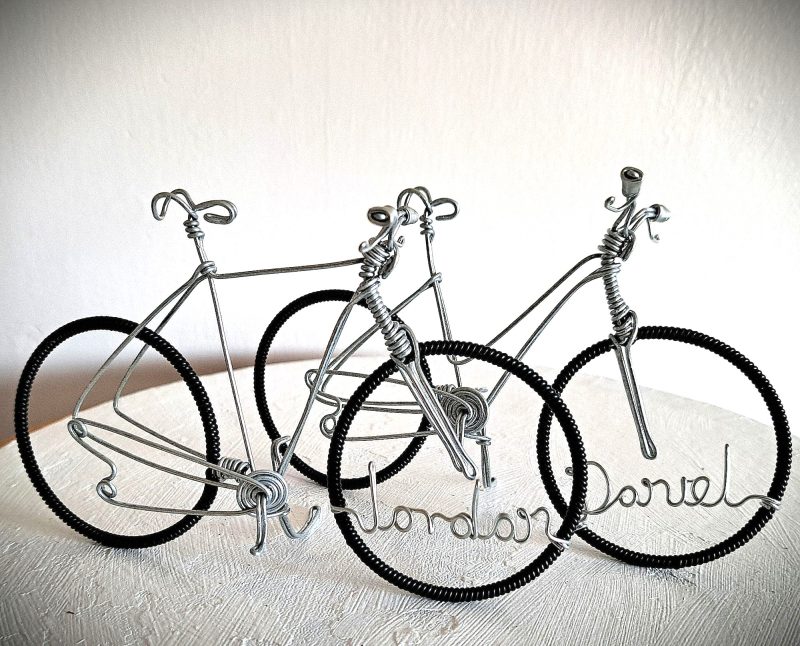Bicycle Wedding Cake Toppers, Personalised Bride and Groom toppers.