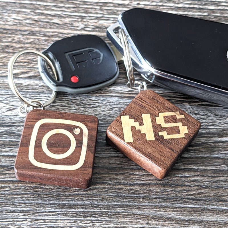Custom Initials Wood Keychain, scannable NFC Tag
