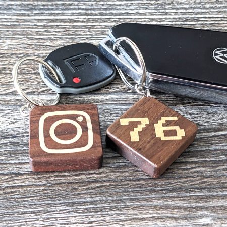 Custom Initials Wood Keychain, scannable NFC Tag