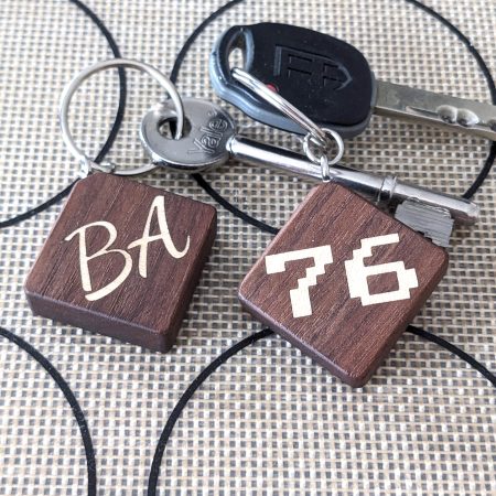 Custom Initials Wood Keychain, scannable NFC Tag