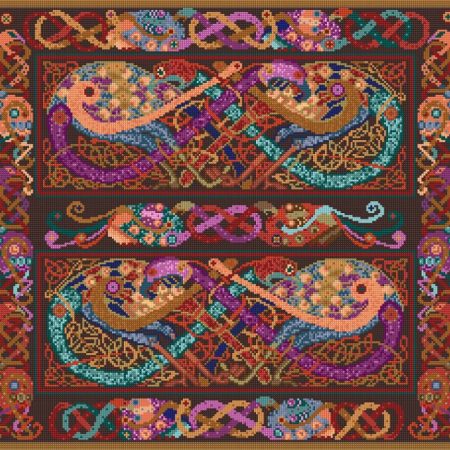 Celtic Peacocks Tapestry Wall-hanging Kit Kit to Sew Yourself in Easy Counted Cross-stitch