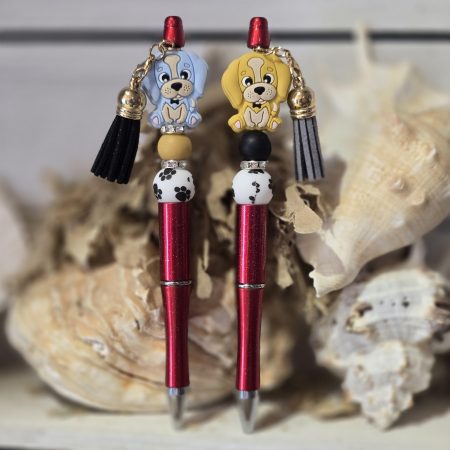 Hand Beaded Pens, Puppy Themed, Various Colours, Paw Beads
