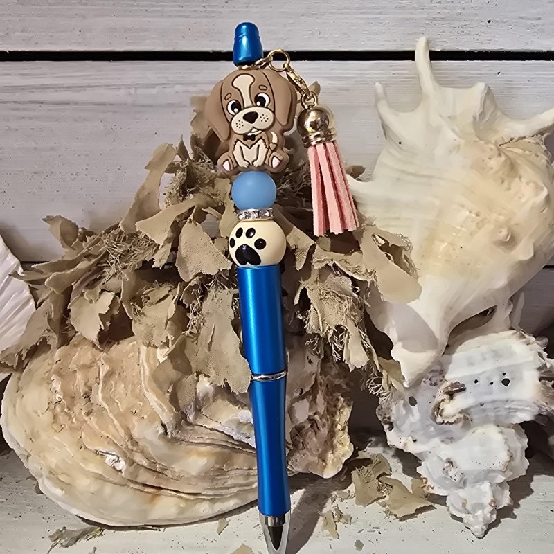 Hand Beaded Pens, Puppy Themed, Various Colours, Paw Beads