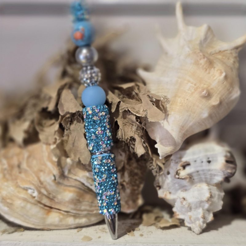 Handmade Beaded Pen in Mermaid Colours