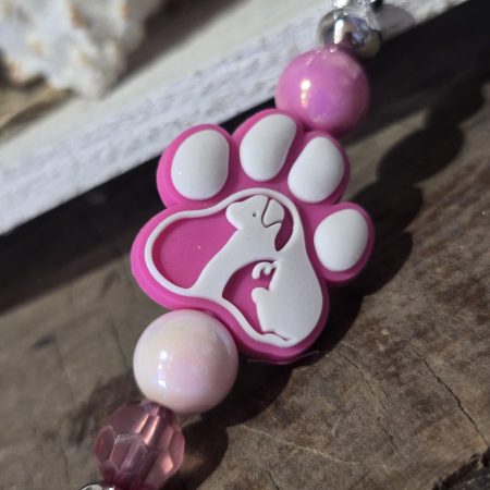 Handmade Beaded Bag Charm with Large Pink Paw Bead