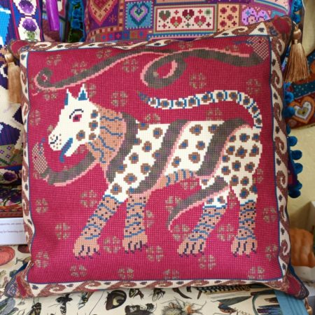Dog-and-snakes-velvet-cushion