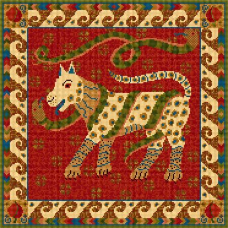 Red Dog and Snake Velvet Cushion Tapestry, Bohemian Style