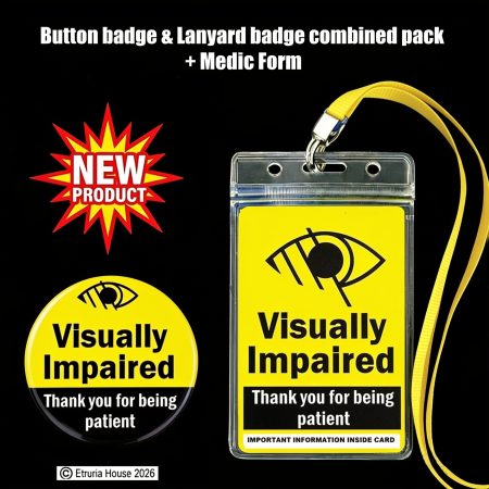 Visually Impaired Badge, Lanyard and Button badge + Medic form.