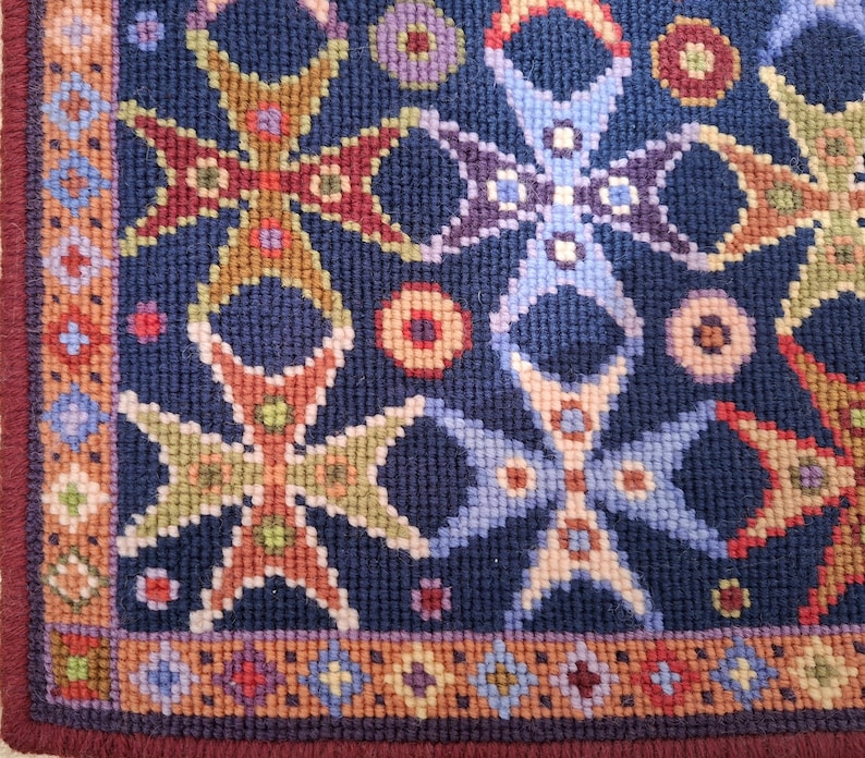 Blue Maltese Cross Tapestry Kit To Sew in Easy Counted Cross-stitch, Needlepoint Cushion Kit