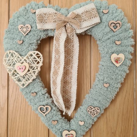 Chunky Sage Green Yarn Wrapped Heart Wreath