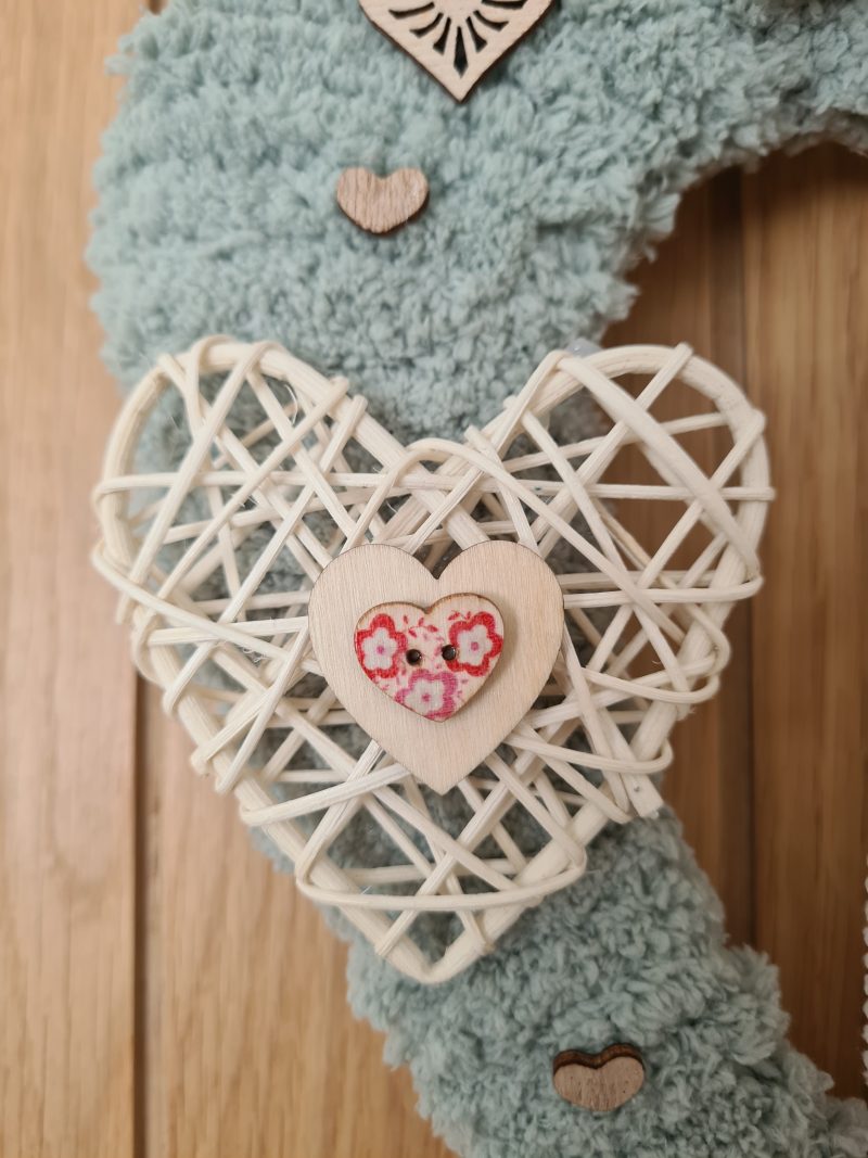 Chunky Sage Green Yarn Wrapped Heart Wreath