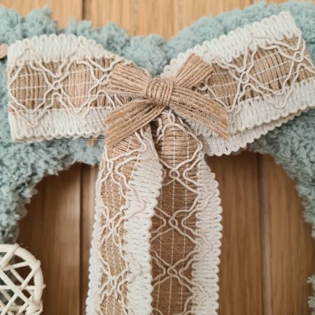 Chunky Sage Green Yarn Wrapped Heart Wreath
