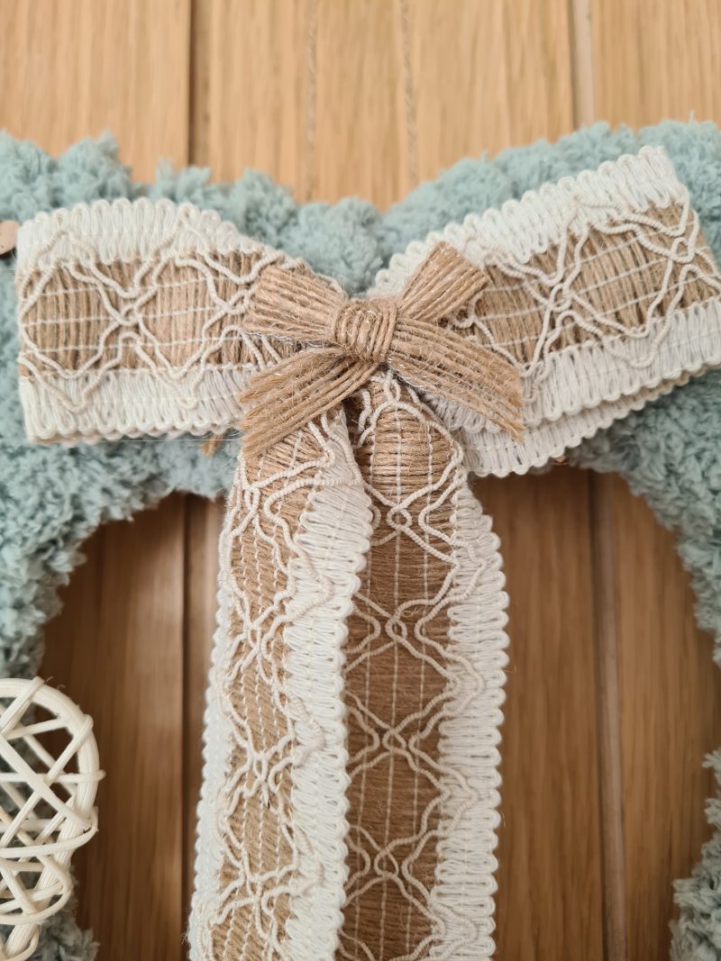 Chunky Sage Green Yarn Wrapped Heart Wreath