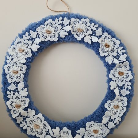 Cornflower blue Yarn Wrapped Wreath