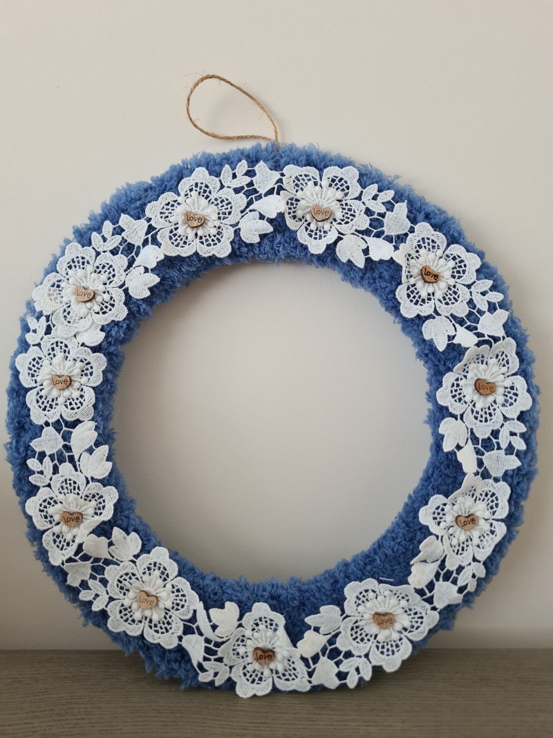 Cornflower blue Yarn Wrapped Wreath