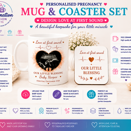 Personalised Baby Scan Mug & Matching Coaster