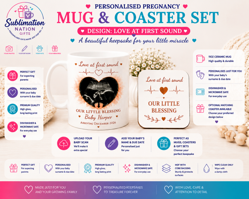 Personalised Baby Scan Mug & Matching Coaster