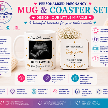 Personalised Baby Scan Mug & Matching Coaster