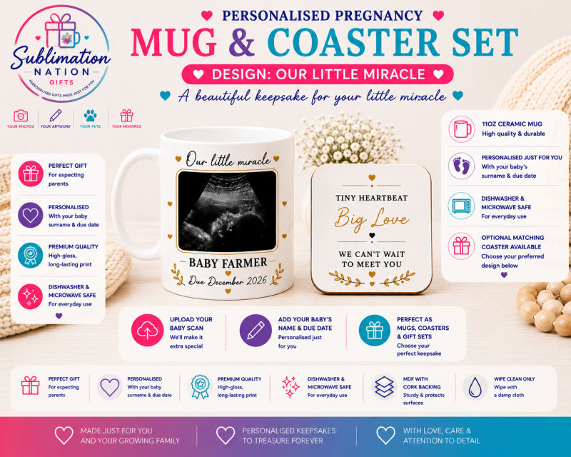 Personalised Baby Scan Mug & Matching Coaster