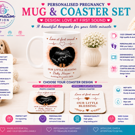 Personalised Baby Scan Mug & Matching Coaster