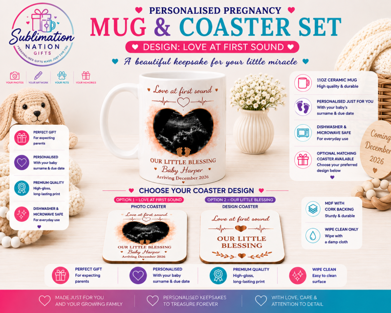 Personalised Baby Scan Mug & Matching Coaster