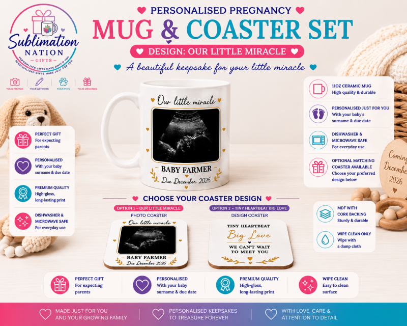 Personalised Baby Scan Mug & Matching Coaster