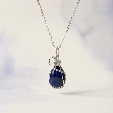 Handmade Blueberry Quartz Teardrop Pendant – Sterling Silver Wire Wrapped Necklace