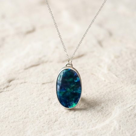 Handmade Stunning Blue Dichroic Glass – Sterling & Fine Silver Necklace