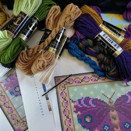 Purple Butterfly Tapestry Kit To Sew In Counted Cross-stitch
