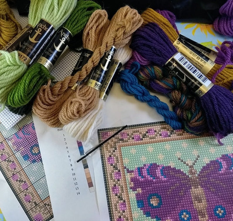 Purple Butterfly Tapestry Kit To Sew In Counted Cross-stitch