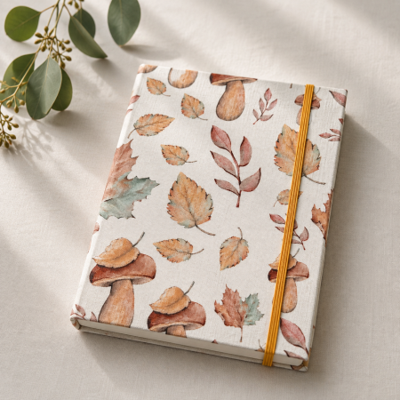Handmade Autumn Toadstool Fabric Notebook | Pocket Notebook | Traditional Bookbinding