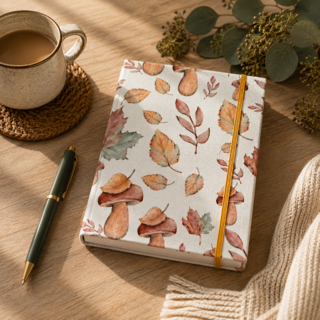 Handmade Autumn Toadstool Fabric Notebook | Pocket Notebook | Traditional Bookbinding