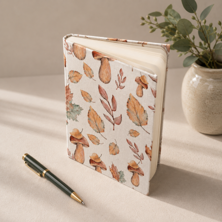 Handmade Autumn Toadstool Fabric Notebook | Pocket Notebook | Traditional Bookbinding