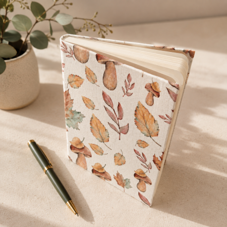 Handmade Autumn Toadstool Fabric Notebook | Pocket Notebook | Traditional Bookbinding