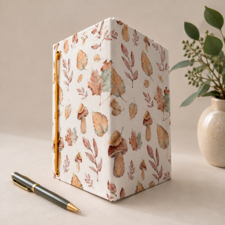 Handmade Autumn Toadstool Fabric Notebook | Pocket Notebook | Traditional Bookbinding
