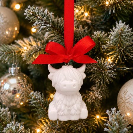Handmade Hanging Plaster Highland Cow Tree Decoration, Highland Cow Christmas Tree Decoration 🎄