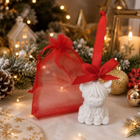 Handmade Hanging Plaster Highland Cow Tree Decoration, Highland Cow Christmas Tree Decoration 🎄
