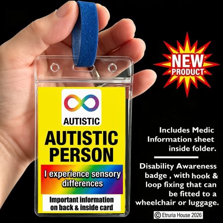 Autism Medical alert. Autistic Person, Disability badge+ loop fixing+Medic form